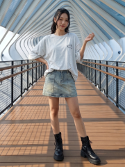 JR NRC Grid Light Denim Mini Skort