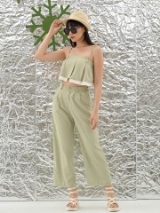 FELIZ23 2pcs Set PleatsLayer Top&Wide Leg Trousers