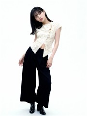 CNY Ribbon Tied Button Lace Top