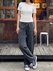 PG Black Denim Heart Pocket Barrel Jeans