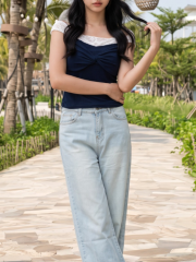 PG Lace Off Shoulder Front Twisted Top