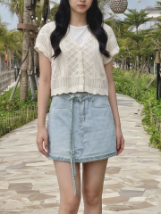 PG Embroidery Knitted Short Sleeves Cardigan