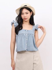 BTC Ruffles  Sleeves Square Neck Denim Shirt