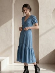 EID Namira Heart Button Midi Denim Dress