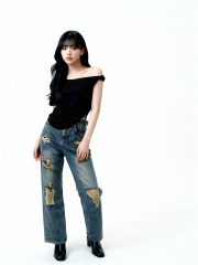 Wide Leg Ripped Denim