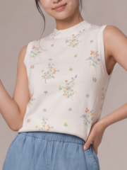 CORE High Neck Flower Print Knit Tee