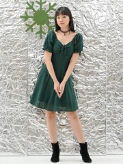 FELIZ23 Bust Drawstring Cottage Embroidery Dress