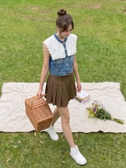 PG Onyi Edge Embroidery Collar Combi Denim Vest