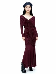 ELITE Ruth Red Draped Off Shoulder Long Dress