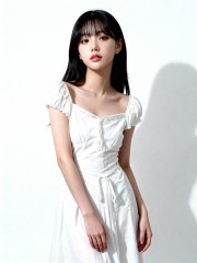 Multi Colour Puff Sleeves Knee Length Dress