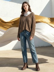 EID Knit Crochet V Neck Top