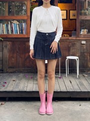 00 JR Heart Button Denim Pleats Skirt RO2