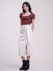 SMARTEN SQUARE NECT CAP SLEEVES KNIT TOP