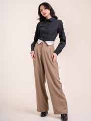 SMARTEN FRONT ZIP WIDE LEG TROUSERS