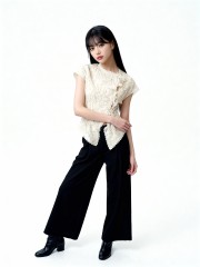 CNY Ribbon Tied Button Lace Top