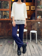 3pcsSet Loose OffShoulderTee-JerseyPants&Lace Acc