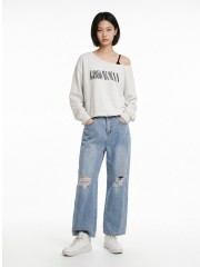 JR NRC Good Human Tremble Font Off Shoulder Sweatshirt
