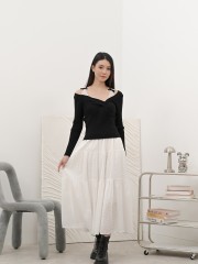 SMARTEN Tiered Flower Embroidery Maxy Skirt RO1