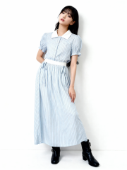 2pcs Set Stripes Top Snd Wide Pocket Long Skirt
