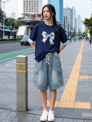 JR NRC Bow Print Lace Sleeves Tee