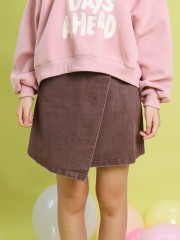 JR DITOX Heart Shape Button Overlap Washed Denim Skort