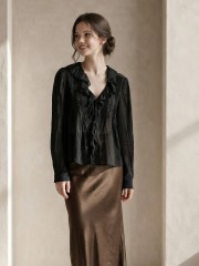 EID ELITE Ruffles Collar Pleats Front with Flower