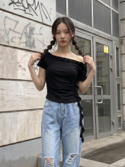 JR CORE NRC Ruffles Neckline Off Shoulder Tee