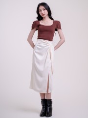 SMARTEN Draped Hole Midi Skirt