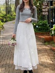 JR CORE PG Lace & Ribbon Neckline Long Sleeves Tee