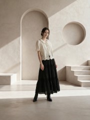 EID Flower Eyelet Embroidery Shell TiedCardiganRO1