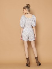 Gingham Puff Sleeves Playsuit