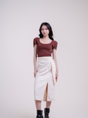 SMARTEN Draped Hole Midi Skirt
