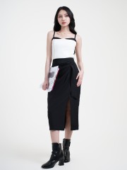 SMARTEN FRONT LOOP HOLE MIDI SKIRT