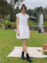 PG Double Cap Sleeves Balloon Dress