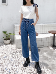 Front Folded Straight Cut Dark Denim