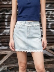 JR NRC Embroidery Lace Accent Light Denim Skort