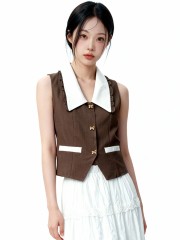 Farah Gold Ribbon Button Ruffles Accent Collar Top