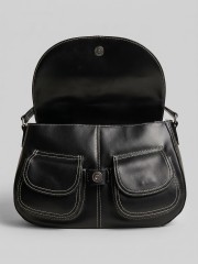 'MAYA JR.' Classic Black Hand-StitchedFlipCoverBag