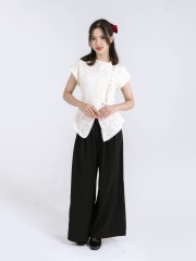 CNY Ribbon Tied Button Lace Top