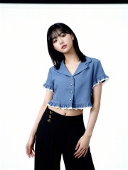 JR Eliana Heart Button Ruffles Sleeves Top