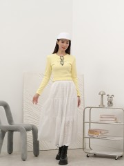 SMARTEN TieredElasticWaist Flower Eyelet Skirt R01