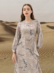 EID4 Flower Print Embellished Maxi Dress RO1