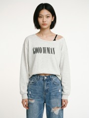 JR NRC Good Human Tremble Font Off Shoulder Sweatshirt
