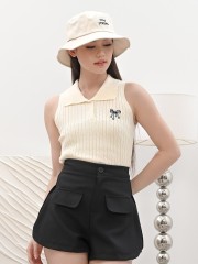 DITOX RIBBON BELL EMBROIDERY SLEEVELESS KNIT POLO