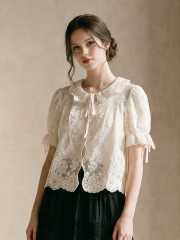 EID Flower Eyelet Embroidery Shell TiedCardiganRO1
