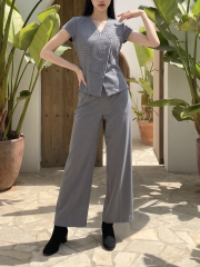 2pcs Set Fan Embroidery w/ Sleeves And Long Pants
