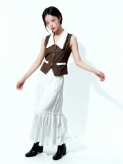 Farah Gold Ribbon Button Ruffles Accent Collar Top