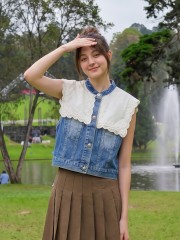 PG Onyi Edge Embroidery Collar Combi Denim Vest