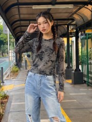 JR CORE NRC Flower Shadow Print Sheer Tee