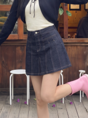 00 JR Heart Button Denim Pleats Skirt RO2